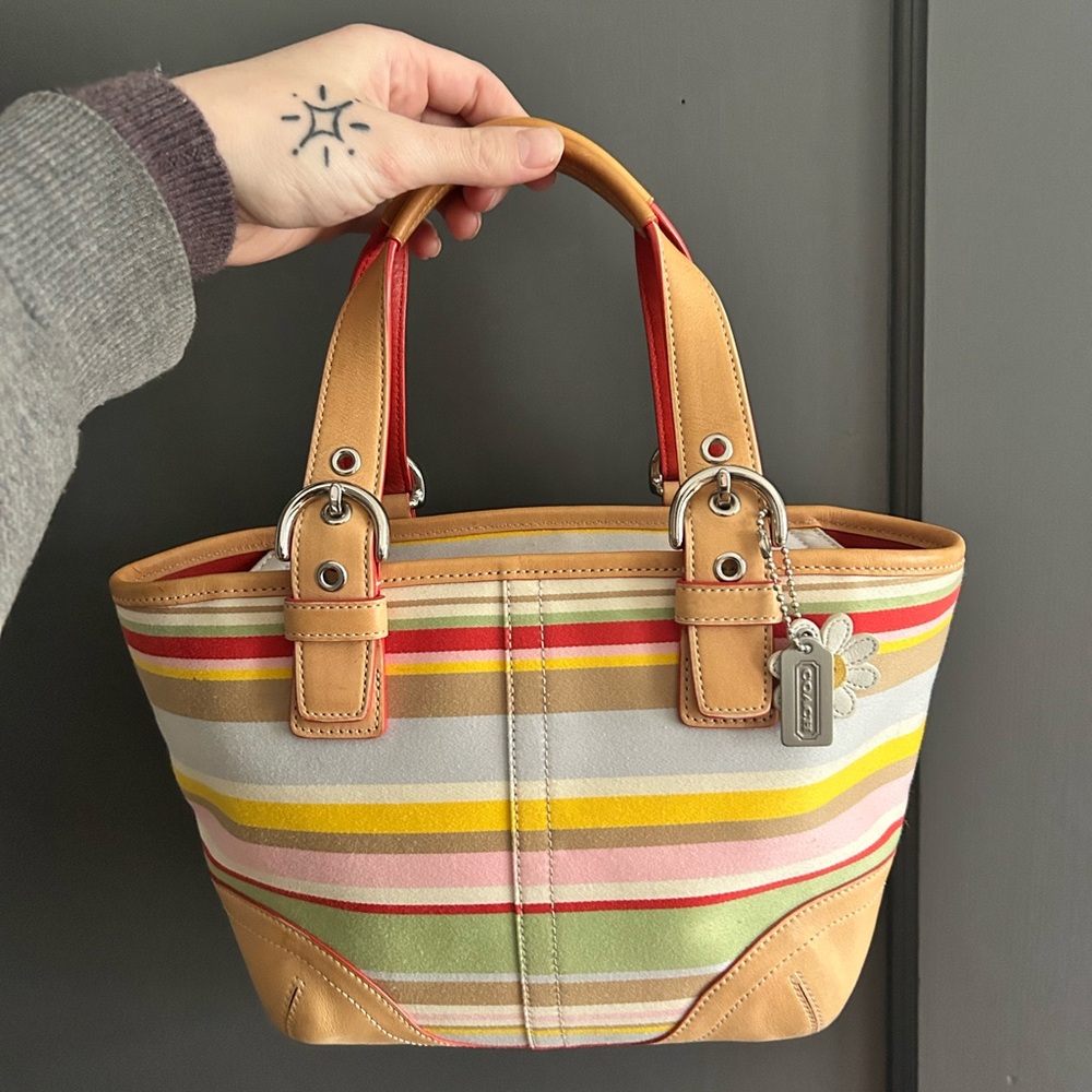 Stripes and Daisy Coach Handbag